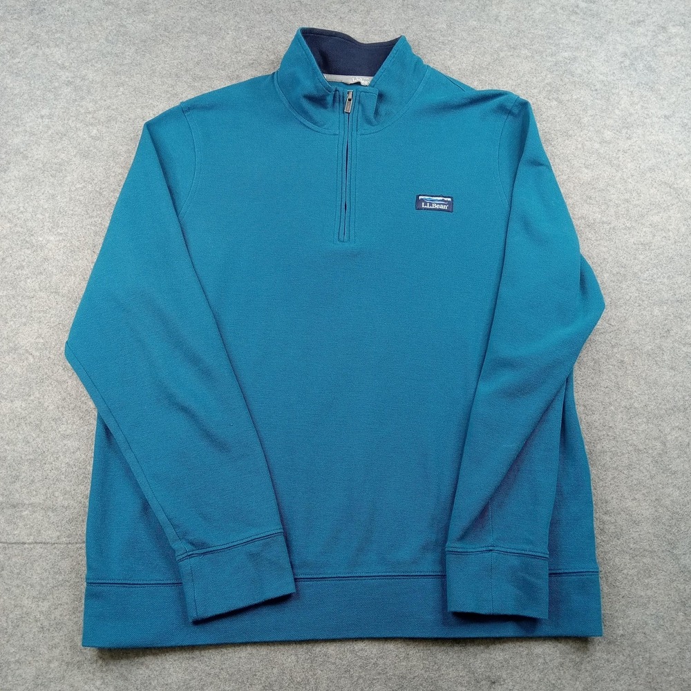 L.L. Bean Sweatshirt Mens Large Teal Blue 1/4 Zip Mock Neck Pullover‎ 513021